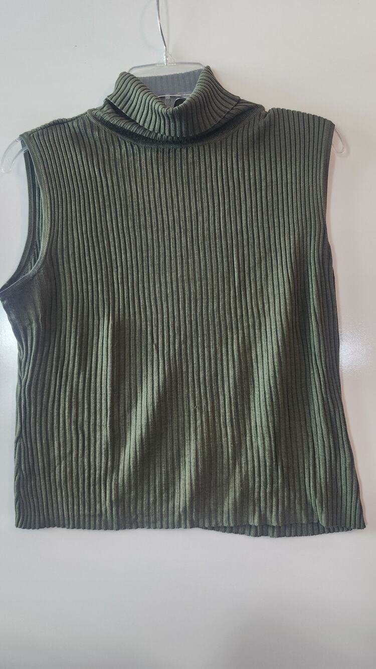 Vintage Clio 90s Silk/Cotton Sleeveless Turtleneck Top Olive Green M #303